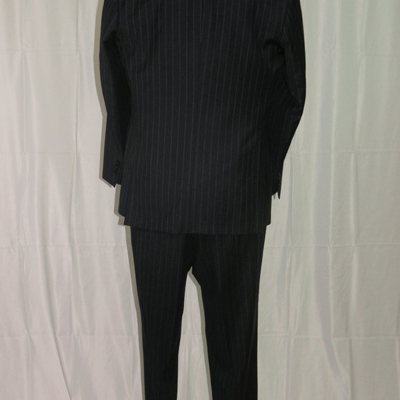 Arthur & Fox Flat Front Blue Striped Two Button Suit 44R - Picture 3 of 13